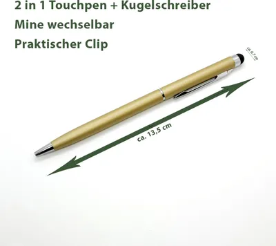Produktbild von 2x Touchpen Stylus Eingabestift Kugelschreiber Smartphone Tablet Neu Gold