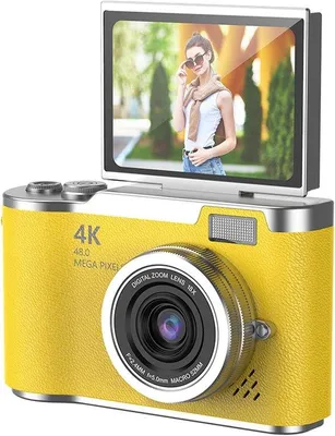 Image de Appareil photo numérique compact avec écran tactile HD de 2,4 pouces, zoom numérique 8x, flash LED, mémoire de 32 Go, couleur jaune, 48 MP, HD 1080p