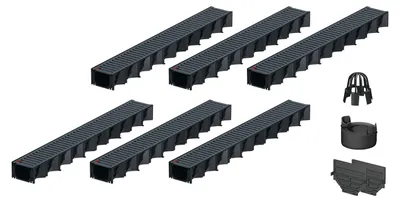 Zdjęcie produktu dla 6 x 1 metr, rynna odpływowa ACO Hexaline 2.0, profil stalowy ocynkowany, powłoka proszkowa w kolorze antracytu, odpływ pionowy, rynna podłogowa, rynna tarasowa