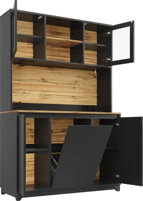Produktbild von okwish Küchenschränke Hochschrank Sideboard mit farbwechselnde LED-Beleuchtung,Buffetschrank Beistellschrank mit offene mittlere Bereich,schwarz