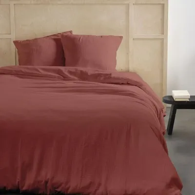 Image de Parure de lit, 2 personnes, 260x240cm, Gaze de coton unie, Terracotta