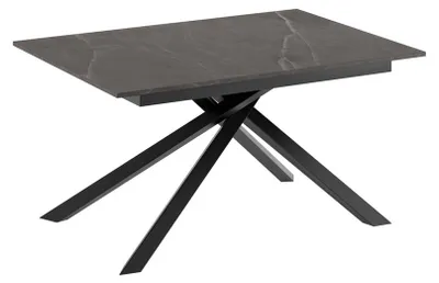 Produktbild von Ausziehbarer Tisch Pulse 25 mit matter anthrazitfarbener Marmor-Melaminplatte und schwarzem Metallgestell – Maße: 140–190 x 90 x 76 cm