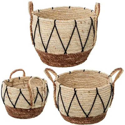 Produktbild von Set mit 3 Körben aus Seegras und Baumwolle, weiß, natur und schwarz, Ø 32 x 35 +