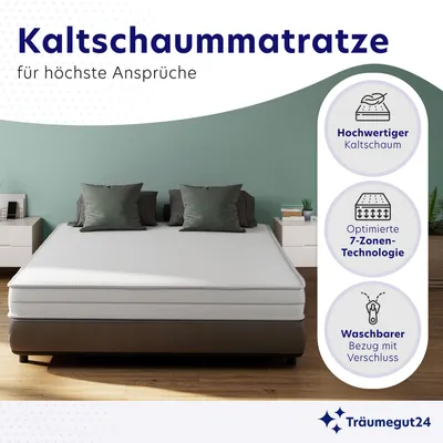 Produktbild von Ergonomische 7-Zonen Kaltschaummatratze - 19cm - 160 x 200 cm - H3 - Träumegut24