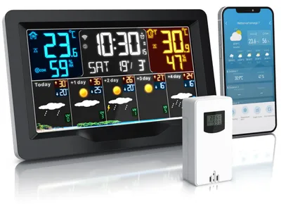 Produktbild von Brandson - Wetterstation Wlan mit Außensensor - WiFi mit App Tuya und SmartLife - Innen und Außentemperatur – Luftdruck Barometer Luftfeuchtigkeit Temperaturtrend Vorhersage – A: mit Wlan