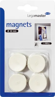 Zdjęcie produktu dla Magnes samoprzylepny 30 mm 4 sztuki biały Opakowanie 10 sztuk