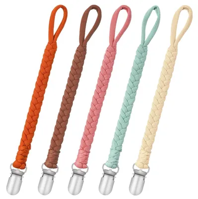 Productafbeelding van Babyfopspeenketting, set van 5, linnen en katoen, uniseks, regenboogdesign, geschikt voor jongens en meisjes