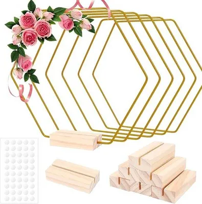 Produktbild von Goldene Sechseckige Metallringe 20 cm – Set aus 6 - Dekoration