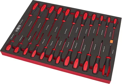 Immagine prodotto di Set professionale da 23 pezzi di cacciaviti, con tecnologia di imbottitura in schiuma, ideale per cassettiere portautensili