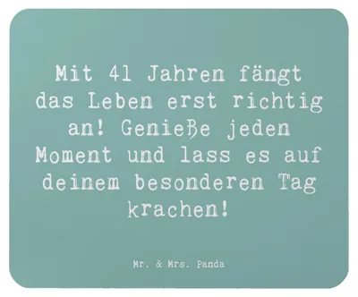 Produktbild von Mr. & Mrs. Panda Mauspad Spruch 41. Geburtstag - Meeresbrise - Geschenk, Mouse Pad, genieße jeden Moment, Feier, mousematte, Leben beginnt mit 41, pc mausunterlage