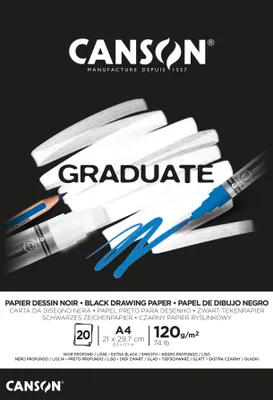 Produktbild von Canson Graduate Schwarzer Skizzenblock 120 g/m² A4 geleimt - 20 Blatt