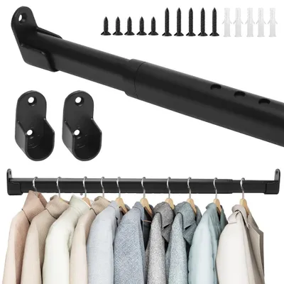 Teleskop-Kleiderstange oval, schwarz, 42-70 cm, mit 2 Haltern