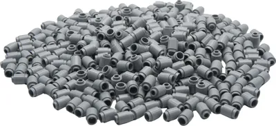 A pile of small, gray LEGO® building bricks.