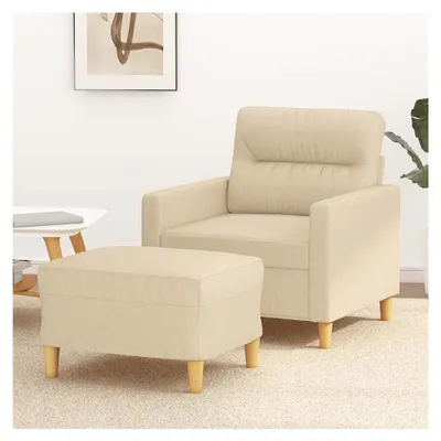 Produktbild von Sessel mit Hocker, Creme, 60 cm Sitzbreite, Stoffbezug, Metallgestell, Bequemes Polster, Möbel für das Wohnzimmer