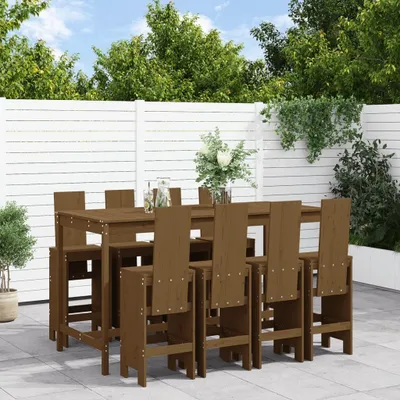Produktbild von "2026 Promotion" 9-tlg. Gartenbar-Set Honigbraun Massivholz Kiefer - Gartenmöbelset CC9453
