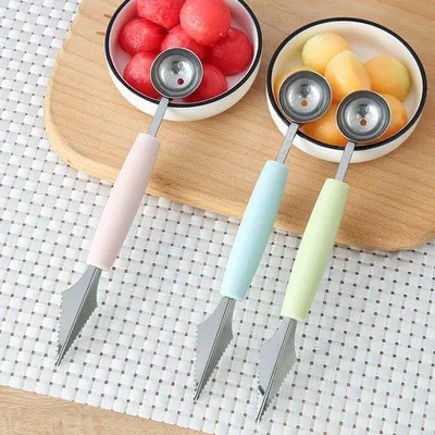 Produktbild von 3-teiliger Set aus Melonenkugeln, Edelstahl-Früchtasen, Eisschöpfen und Eismolden