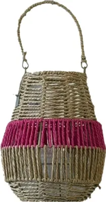 Produktbild von Van der Leeden Laterne PINK Seegras Natur/Fuchsia | Ø 26cm H 31cm