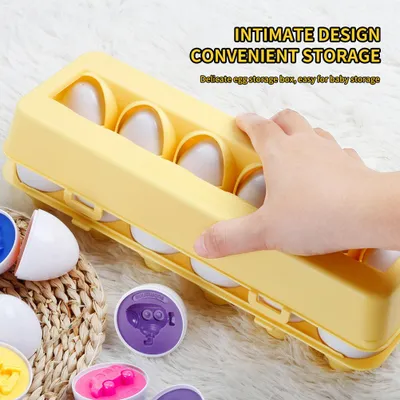 Produktbild von 12 Stück passende Eier, Farbe, Fahrzeugformerkennung, frühes Lernen, pädagogisches Feinmotorikspielzeug für Kinder