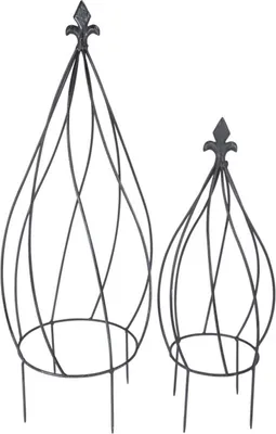 Image de BURI Supports pour plantes grimpantes en métal, gris antique, set de 2, forme d'oignon, treillis pour plantes en bacs, obélisque