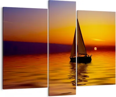 Produktbild von Bild auf Leinwand - Leinwandbild - Boot Sonnenuntergang Landschaft - 95x80cm - Wand Bild - Wanddeko - Leinwanddruck - Bilder - Kunstdruck - Wanddekoration - Leinwand bilder - Wandkunst - CB95x80-0106