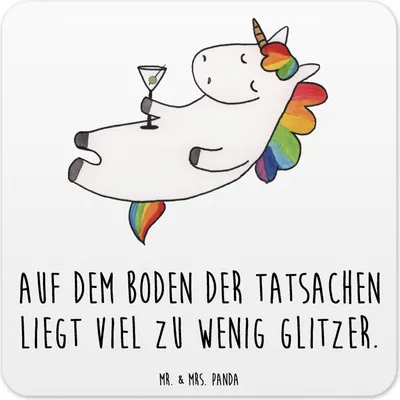 Produktbild von Mr. & Mrs. Panda Tischuntersetzer Einhorn Cocktail 15er Set - Weiß - Geschenk, Untersetzer Getränke, Coaster, für Gläser, Getränke-Untersetzer, Einhörner, Sekt, Spruch