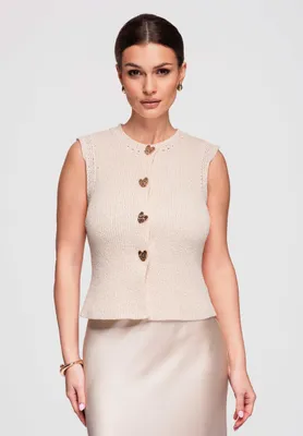 Produktbild von Ombre Damen Strick Bluse Ärmellos Elegant beige S