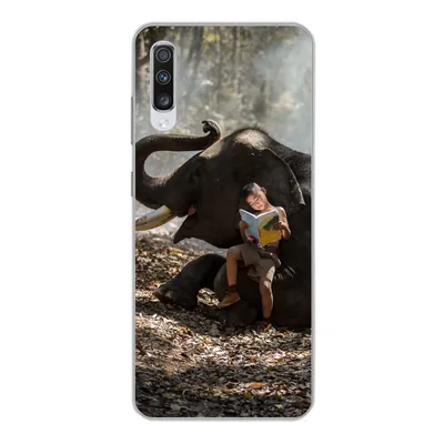 Produktbild von MuchoWow® Handyhülle Schutzhülle Hülle für Samsung Galaxy A70 Elefant - Junge - Buch - Wald - Tiere - Natur Silikon Softcase Handy Hülle - Schutzhaube