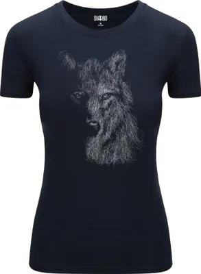 Produktbild von Diarbo Damen T-Shirt mit Tierliebhaber Druck Skizze eines Wolfsporträt Dunkelblau Gr.M