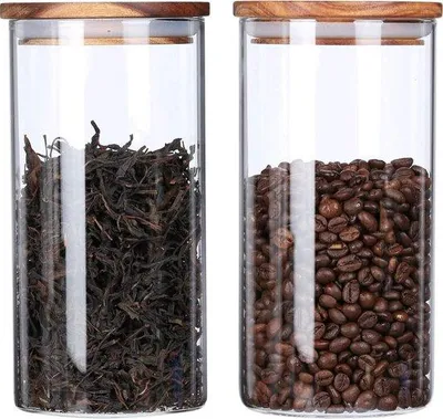 Produktbild von Famanu Vorratsbehälter 1150 ml mit Holzdeckel – Glasbehälter mit Akazienholz für Küchenlagerung