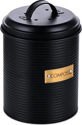 Image de Poubelle de cuisine Relaxdays, 2,5 l, petite poubelle, avec couvercle et filtre anti-odeurs, poubelle pour déchets organiques, acier, noir