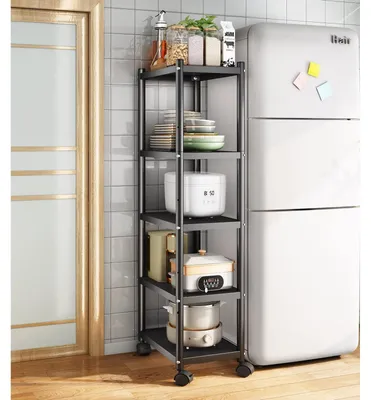 Image de Étagère de rangement en métal - 5 niveaux - Noir - Pour cuisine et bureau