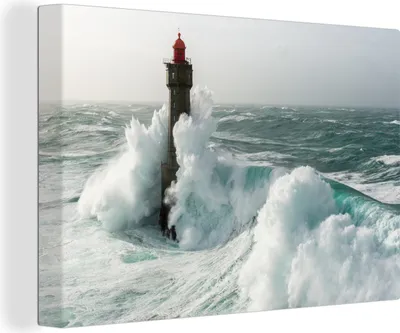 Produktbild von MuchoWow® - Leinwandbilder - Leuchtturm im Sturm, Wandbild, Wanddeko Bilder Wohnzimmer, 120x80cm