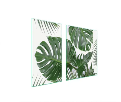 Produktbild von Herdabdeckplatten 2 teilig 90x52 Glaskeramikkochfeld Abdeckung Glas Schneidebrett Monstera Laub