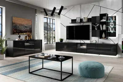 Produktbild von Wohnzimmer-Set "Helio" Mediawand 9-teilig schwarz Glas