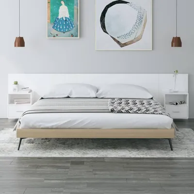 Image de The Living Store Tête de lit avec chevets Blanc Bois composite
