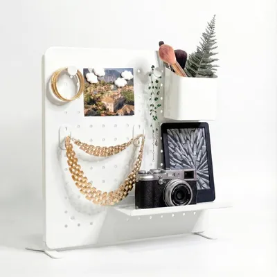 Image de Tableau porte-bijoux, organiseur sur pied ou mural, 37 x 37 cm, blanc