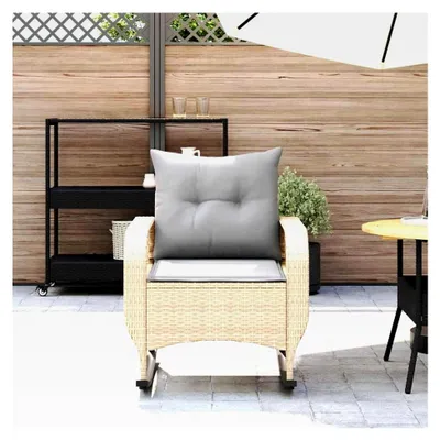 Produktbild von Garten-Schaukelstuhl Beige, PE-Rattan, Stahlrahmen, gepolstert, UV-beständig