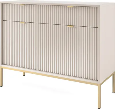 Produktbild von Kommode: 2 Schubladen, 2 Türen, Kaschmir, Gold, 104 x 83 x 39 cm, goldene Griffe