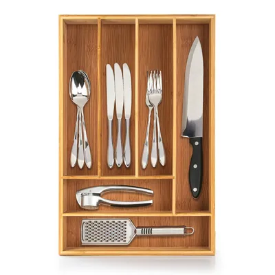 Produktbild von Schubladeneinsatz Besteckeinsatz aus Bambus-Holz Schubladen; 6 Fächer Ordnungssystem - 29x45cm