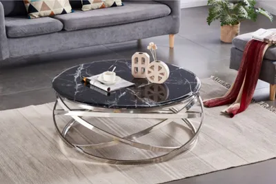 Produktbild von Couchtisch Beistelltisch echtes Marmor rund mit Edelstahl Beinen
