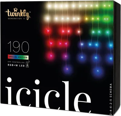 Obrázek produktu pro TWINKLY TWI190SPP-TEU Dekorativní osvětlení venkovní, řetěz rampouch, 190 RGBW LED světel, 10cm rozestup mezi LED, celková délka 5 m, Bluetooth, WiFi, voděodolnost IP44