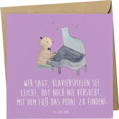 Produktbild von Mr. & Mrs. Panda Grußkarte Klavier Herausforderung - Lavendeltraum - Geschenk, Musiker, Instrument, Handgefertigt, Pedal, faltkarte, Klappkarte, doppelkarte, Lernen
