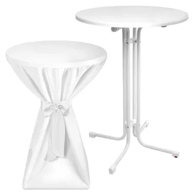 Immagine prodotto di Beautissu Tavolo alto da esterno Sylt, pieghevole, Ø70 cm, bianco, con fodera