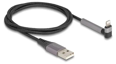 Imagen del producto de Cable de datos y carga USB tipo A a Lightning™ para iPhone™, iPad™ e iPod™, con conector en ángulo y función de soporte, color negro, 1,5 m, MFi