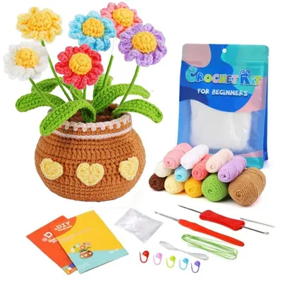 Image de Kit de crochet Fleurs Asters - Kit crochet DIY Fleurs en pot dès 14 ans