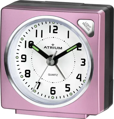 Reise-Wecker analog, lautlos, mit Licht & Snooze, rosa
