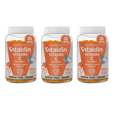 Produktbild von Vitaldin Gummibärchen Vitamin C Orange Vegan Zuckerfrei 3 Dosen
