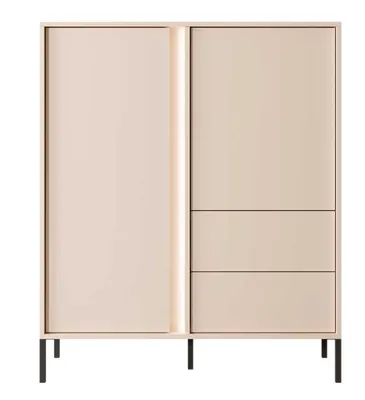 Image de Commode Highborad Dast 103 x 39,5 x 123 cm, beige, 2 portes, avec éclairage LED