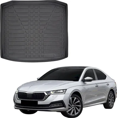 Image de Tapis De Coffre Sur Mesure Pour Skoda Octavia 4 Depuis 2020 4 Portes Sedan, Noir, Antidérapant, Bord Haut, Toutes Saisons