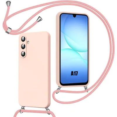 Image de Coque pour Samsung Galaxy A17 5G/4G, Protection Silicone Souple Anti-Rayure avec Bandoulière - Rose